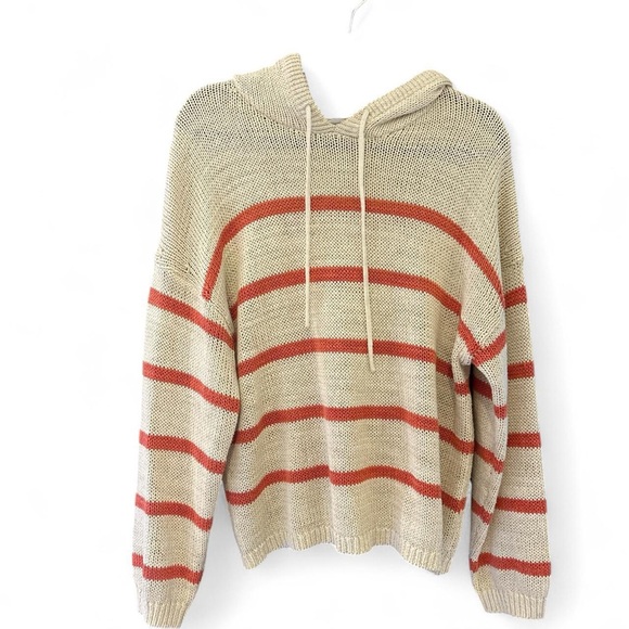 Garnet Hill Beige and Red Striped Turtleneck Sweater - Picture 1 of 5